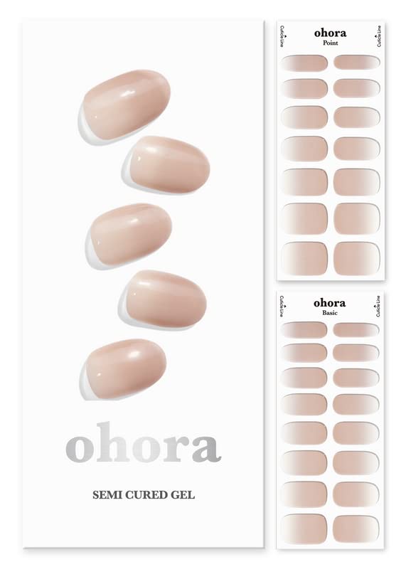 ohora Semi Cured Gel Nail Strips (N Mild Latte) - Works with Any Nail Lamps, Salon-Quality, Long Lasting, Easy to Apply & Remove - Includes 2 Prep Pads, Nail File & Wooden Stick - Beige