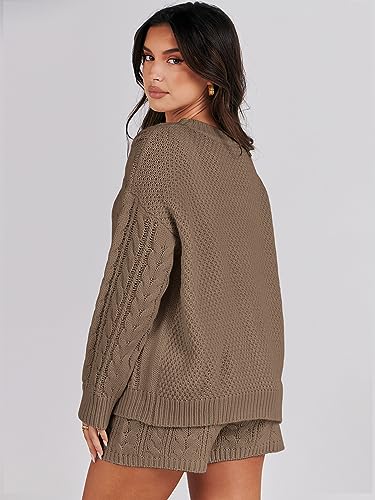 ANRABESS Womens Sweater Sets Fall Oversized Cable Knit Long Sleeve Two Piece Loungewear Matching Set 2023 Casual Loose Baggy Comfy Warm Pullover Sweat Sets 1131qianka-S