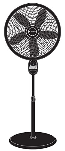 Lasko Oscillating Cyclone Pedestal Fan, Adjustable Height, Timer, Remote Control, 3 Speeds, for Bedroom, Living Room, Home Office, 18", Black, 1843