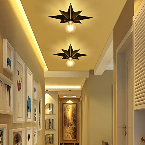 16 inch Flush Mount Ceiling Light, Black Star Light Fixtures Ceiling for Hallway, Entryway, Study Room, Bedroom, Industrial Light Fixture Ceiling Mount for Porch Kitchen Farmhouse Lighting 2 Pack