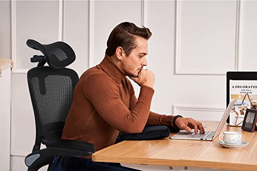 Mesh Ergonomic Office Chair with Flip Up Arms High Back Desk Chair -High Adjustable Headrest, Tilt Function, Lumbar Support Swivel Computer Chair Task Chair,Executive Chair, Black(Gray AC)