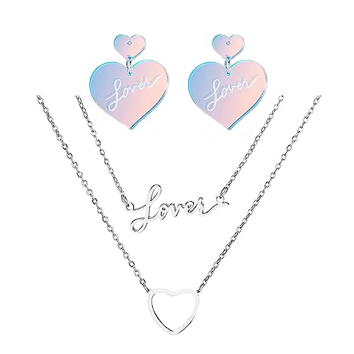 PNYFIL 4Pcs Heart Earrings Taylor Earrings lover necklace Lover Eras Tour Earrings Concert Outfits For Women Heart Earrings Dangle Reputation Speak Now Gifts For Swiftie Fans Women Arylic TS Lover