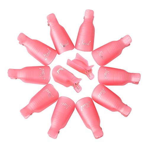 HiMo 10PC Plastic Acrylic Nail Art Soak Off Cap Clip UV Gel Polish Remover Wrap Tool (Pink)