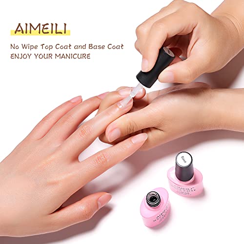 AIMEILI Gel Nail Polish No Wipe Top and Base Coat Set, Shine Finish and Long Lasting, Soak Off Gel Nail Lacquer - 2 x 10ml