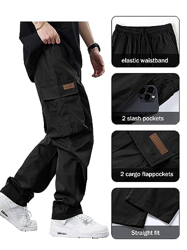 Comdecevis Men's Casual Cargo Pants Hiking Pants Lightweight Sweatpants Jogger Pants with Multi Pockets Work Pants Black