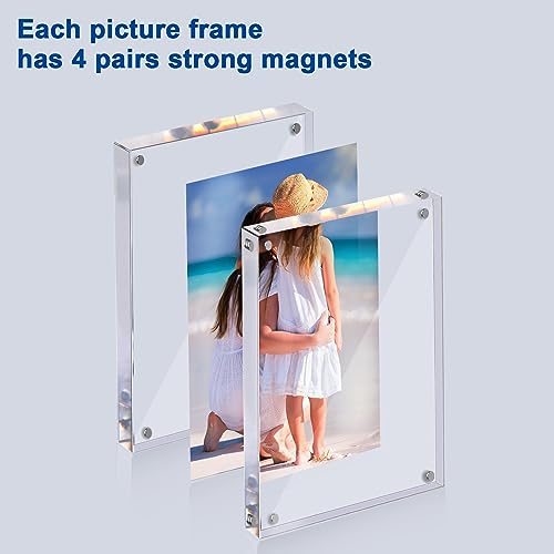 HappyHapi Acrylic Picture Frame, 20mm Thickness Frameless Magnetic Photo Frames, Double Sided Clear Frames Set, Free Standing Acrylic Frame for School Home Office (5x7 1Pack)