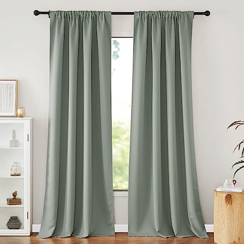 NICETOWN Sage Green Curtains Long Drapes for Bedroom, Living Room Office Luxury Bedroom Room Darkening Rod Pocket Room Divider Panels 84" Long, 52 inches Wide, 2 Pieces