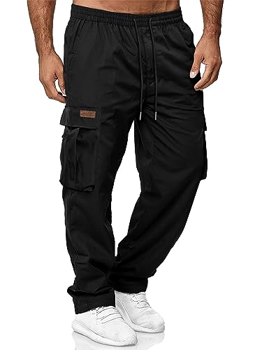 Comdecevis Men's Casual Cargo Pants Hiking Pants Lightweight Sweatpants Jogger Pants with Multi Pockets Work Pants Black