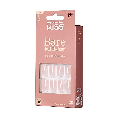 KISS Bare But Better TruNude Fake Nails Nude Nail Shades Manicure Set, Nudies', 28 Chip Proof, Smudge Proof Glue-On Nails