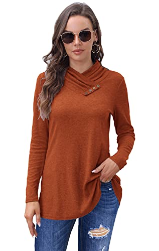 Womens Long Sleeve Tops for Fall Casual Cute Outfits Juniors Tops Clothing Caramel L