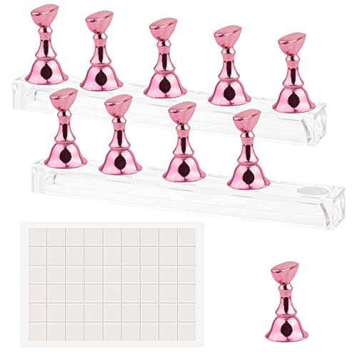 Nail Stand Acrylic Nail Art Display Stand Magnetic Nail Tips Practice Holder 54 Pcs Reusable Adhesive Putty for DIY Painting Nails Stand kit (Pink)