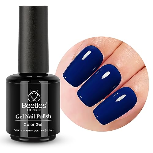 Beetles Gel Nail Polish 1 Pcs 15ml Midnight Ocean Blue Nail Polish Blue Gel Nail Polish Soak Off LED Nail Lamp Gel Polish Nail Art Manicure Salon DIY Home Solid Gel Polish 0.5Oz