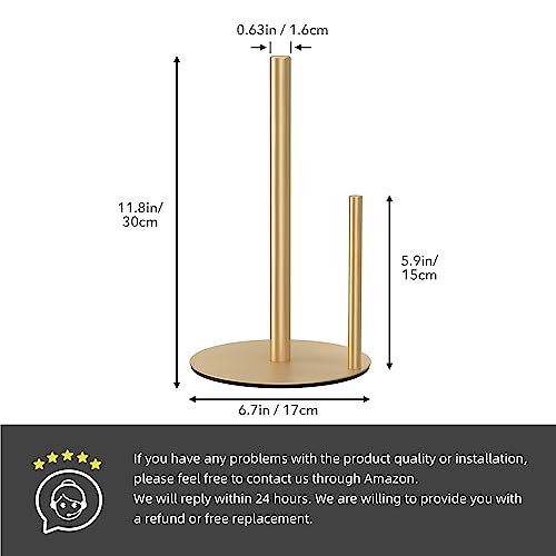 Paper Towel Holder Gold Premium Stainless Steel Paper Towel Holder for Kitchen Roll Organize, One-Handed Operation Countertop Roll Dispenser with Weighted Base