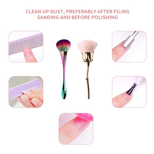 2 Pcs Rose Makeup Brushes Nail Fust Brush Powder Cleaner Brushes Soft Brush Acrylic Nail Arts Manicure UV Gel Nail Polish Nylon Brush UV Gel Nail Polish Nylon Brush DIY Design Tools