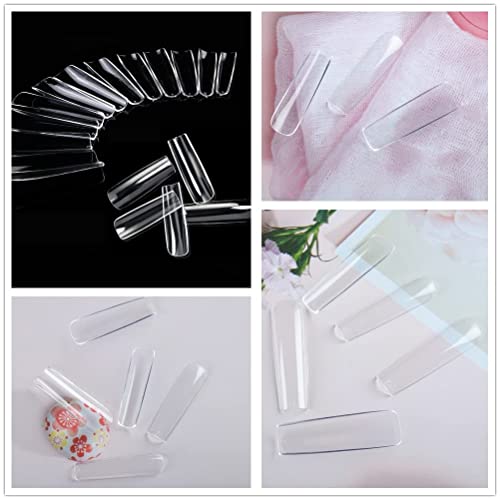 UNA GELLA Full Cover Nail Tips Square Gel Nails Tips 120 PCS No C Curve Nail Tips XXL Extra Long Nail Tips Full Cover Square Straight Tips No C Curved Fake Nails Tapered Square Nails For Acrylic Nails For Salon Home DIY with Box