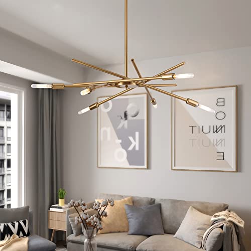 Mccokaige Modern Led Chandelier 6-Lights Gold Sputnik Chandeliers Gold Modern Chandeliers Contemporary Chandeliers for Dining Room Mid Century Pendant Lighting Mid Century Farmhouse Chandelier