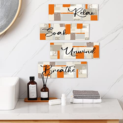 Tradder 4 Pcs Bathroom Wall Art Farmhouse Wall Decor Rustic Bathroom Pictures for Wall Wooden Relax Signs for Bathroom Relax Soak Unwind Breathe Laundry Room Home Decorations Country(Abstract)