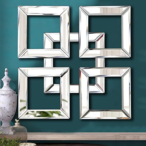 QMDECOR Silver Mirrored Wall Decor 16x16” Decorative Mirror Modern Fashion DIY Wall-Mounted Mirrors Square Design Gorgeous, Glam, Accent, Vintage, Chic Mirror for Room and Home Decor