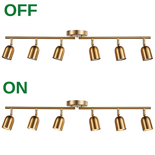 CRAFTRONOS 6 Light Track Lighting Kit, Matt Brass Finish Adjustable with Moden Flush Mount Ceiling Spotlight for Kitchen,Living Room,Home Improvement (6L)