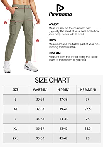 Pinkbomb Men's Hiking Cargo Pants with 7 Pockets Slim Fit Stretch Work Travel Golf Cargo Jogger Pants for Men (Army Green, XL)