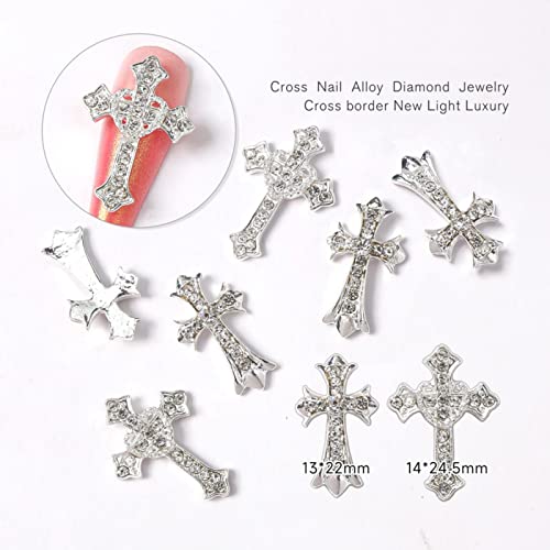 10pcs Retro Cross Nail Charm, Alloy Rhinestones Cross Charms Punk Gothic Nail Art Supplies for Acrylic Nail Decoration, Nail Accessories for Nail DIY Design