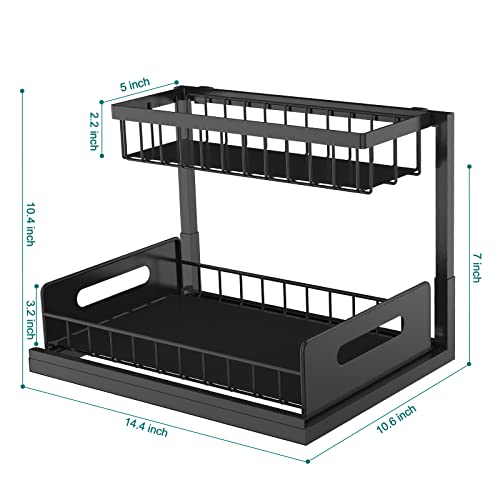 bukfen Under Sink Organizer, Pull Out Cabinet Organizer 2-Tier Slide Out Sliding Shelf Under Cabinet Storage Multi-Use for Under Kitchen Bathroom Sink Organizers and Storage ，2 Pack