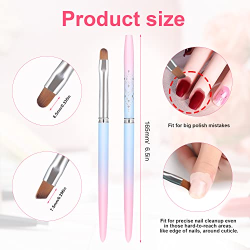 SAVITA 2pcs Nail Art Clean Up Brushes, Painting Brushes for Nails with Round & Angled Head Pen Painting Tools for Nail Art Design & Polish Mistake Cleaning