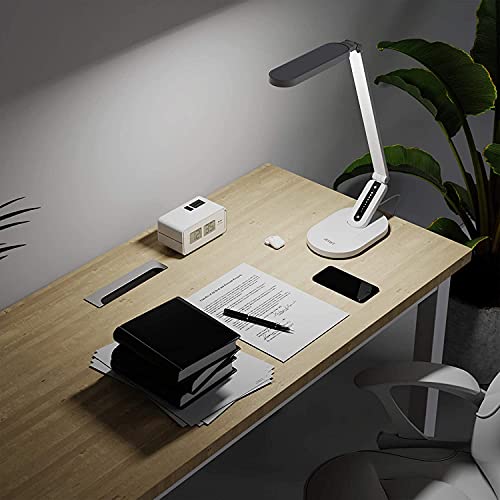 JKSWT LED Desk Lamp for Reading, Eye-Caring Natural Light Protects Eyes Dimmable Office Table Lamps with 5 Color Modes USB Charging Port Touch Control and Memory Function,10W
