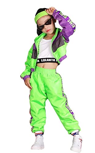 LOLANTA Girls Dance Clothing Set, Hip Hop Modern Jazz Team Performance Costume, Girls Dance Wear Sets (Green, 12-13)