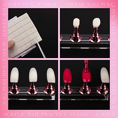 Nail Stand Acrylic Nail Art Display Stand Magnetic Nail Tips Practice Holder 54 Pcs Reusable Adhesive Putty for DIY Painting Nails Stand kit (Pink)