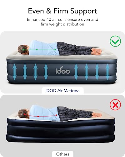 iDOO Luxury Air Mattress with Built in Pump, Queen Inflatable Mattress for Camping, Guests & Home, 18" Raised Comfort Blow up Mattress, Durable, Portable & Waterproof Air Bed, colchon inflable