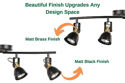 CRAFTRONOS 4 Light Track Lighting Kit, Matt Black Brass Finish 4 Way Adjustable with Moden Flush Mount Ceiling Spotlight for Kitchen,Dining,Living Room,Home Improvement