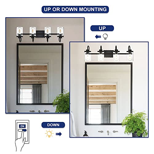 TODOLUZ Bathroom Vanity Light Fixtures with 4-Lights Clear Glass Shades, Black Vanity Lighting Over Mirror for Kitchen Bedroom