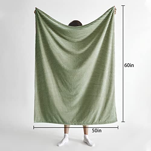 Geniospin Throw Blanket for Couch, Bed, Sofa – 280GSM Super Soft Lightweight Blanket with Strip, 3D Ribbed Jacquard , Plush Fuzzy Cozy Throws, Warm and Breathable (Sage Green, 50x60 inches)