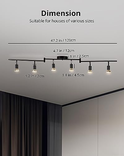 Bojim 6 Light LED Track Lighting Kit, Ceiling Spot Lighting with Adjustable Light Heads & Foldable Light Arms, Matte Black Kitchen Track Lighting (GU10 Socket, Bulbs Not Included)