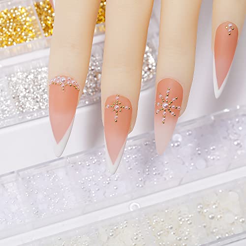 Nail Art Pearls for Nails Decorations Flatback Pearls gems Gold Silver White Pearl Nail Charms Half Round Nail Jewels Luxurious Design Nail Pearls for Nail Art Accessories Mixed Nail Decoration