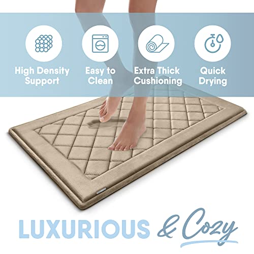 MICRODRY SoftLux Diamond Embroidered Bath Mats for Bathroom, Extra Thick Memory Foam Bathroom Rugs with GripTex Skid-Resistant Base, 17x24, Linen