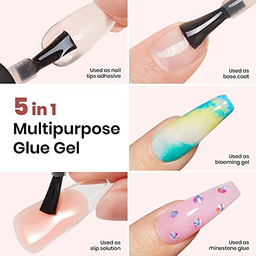 beetles Gel Polish 5 in 1 Nail Glue Base Gel and No Wipe Top Coat Kit 2PCS 15ML for Gel Nails and Gel Nail Polish Easy Nail Extension Gel, Soak Off LED Gel Shine Finish and Long Lasting