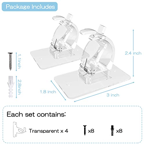 AMZONHOME 4 Pieces Self Adhesive Curtain Rod Bracket, Universal Plastic Curtain Rod Holders, No Drill Curtain Rod Brackets Curtain Rod Hooks for Bathroom, Bedroom, Livingroom, Kitchen (Transparent)