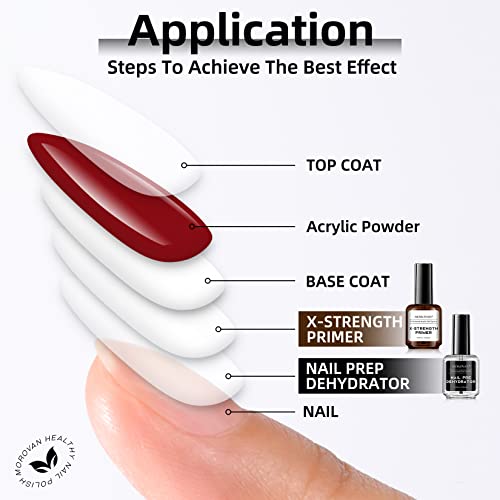 Morovan Nail Primer and Dehydrator for Acrylic Nails, Professional No Burn Fast Air Dry Nail Prep Dehydrator and X-Strength Primer Superior Natural, Acrylic Powder Application (0.5Fl oz)