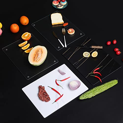 Murrey Home Tempered Glass Cutting Boards for Kitchen Dishwasher Safe, Rectangle Chopping Board with Rubber Feet, Small Clear Countertop Tray, Scratch Resistant, Heat Resistant, Non-Slip, 15.7"x11.8"