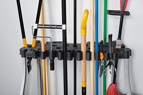 Rubbermaid Garage Tool Tower Rack, Easy to Assemble, Wheeled, Organizes up to 40 Long-Handled Tools/Rakes/ Brooms/Shovles in Home/House/Outdoor/Shed, Black