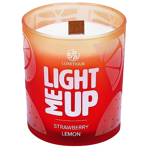 SPA Luxetique Candles Gifts for Women,Wood Wick Candles for Home - Strawberry Lemon Long-Lasting Luxury Scented Candle,10.5 OZ, 45 Hours Burn Time, for Her