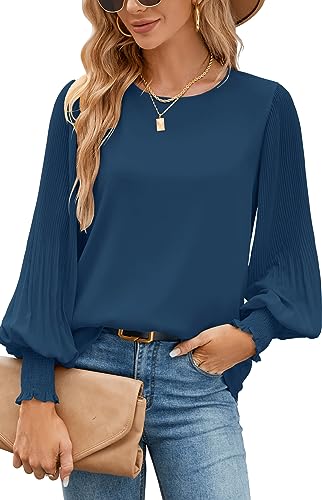 Womens Tops Fall Fashion 2023 Outfits Long Sleeve Dressy Casual Tops Business Work Blouses for Teacher Office Wear Peacock Blue