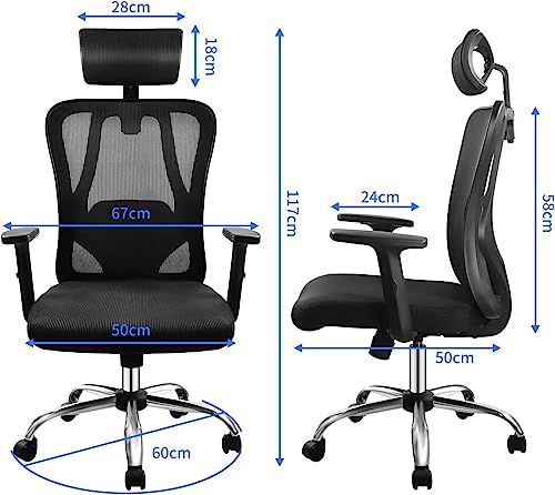 LYJFBD Ergonomic Office Chair Desk Chair with Adjustable Headrest and Armrest Computer Mesh Office Chair with Lumbar Support Executive Swivel Chair for Home Office Study Game