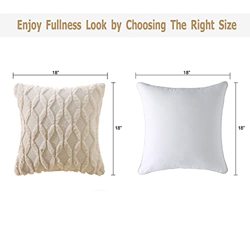 Volcanics Pack of 2 Faux Wool Throw Pillow Covers 20x20 Inches Decorative Farmhouse Velvet Couch Pillow Case Soft Plush Square Boho Cushion Pillowcase, Embroidery, Geometric, Home, Beige