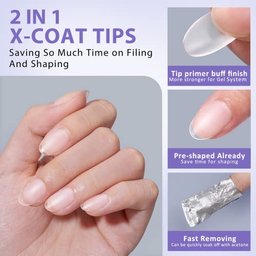 Extra Short Almond Nail Tips - BTArtbox Gel Nail Tips 320PCS 2 in 1 X-COAT Tips with Tip Primer Cover,Pre-shaped Full Matte Oval Gel Press On Nails Clear Fake Nails for Acrylic Nail Extension 16 Sizes