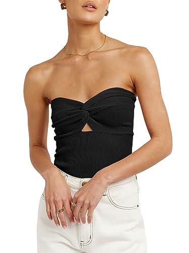 ANRABESS Womens Summer Outfits Vacation Preppy Clothes Crop Tops Cute Clothes 2023 Tube Backless Going Out Bandeau Knit Y2K Sexy Strapless Sleeveless Tank Corset Tops Teen Girls B1100heise-M