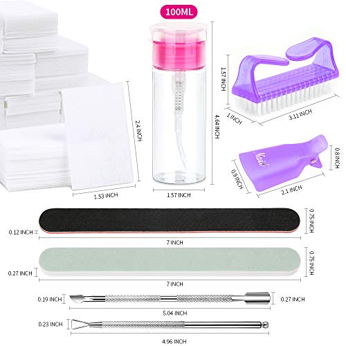 FANDAMEI Nail Polish Gel Remover Tools Kit, 10 Pcs Purple Nail Clips, 100ml Nail Polish Remover Bottle, 500 Pcs Remover Cotton Pad, Nail Brush, Cuticle Pusher, Cuticle Peeler, Nail File, Buffer Block