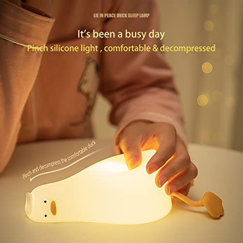 MUID Benson Lying Flat Duck Night Light, LED Squishy Duck Lamp, Cute Light Up Duck, Silicone Dimmable Nursery Nightlight, Rechargeable Bedside Touch Lamp for Breastfeeding, Finn The Duck.